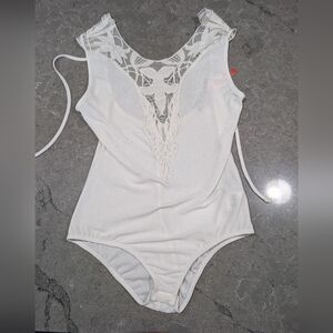 Lace-Trimmed White Bodysuit